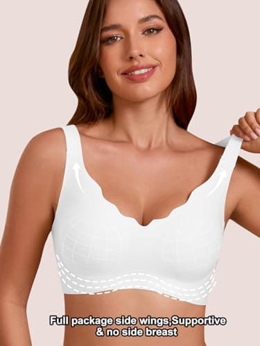 COCOMARTS Jelly Bras for Women No Underwire Seamless Push Up Scalloped Tshirt Bralettes Comfortable Wireless Everyday Bra White Small - Thumbnail 4