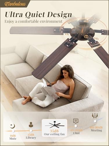 Fanbulous Ceiling Fan No Light, 48 Inch Indoor/Outdoor 6 Blades Ceiling Fan with Remote, 6-Speeds, Quiet Reversible DC Motor, Fans Without Light for Tilted Ceiling/Bedroom/Living Room/Patios - Thumbnail 4