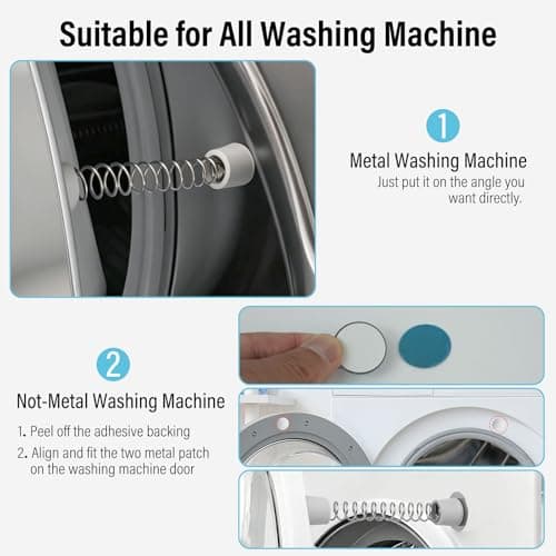 Front Load Washer Door Prop, 2 Pack Magnetic Washer Door Prop Door Holder with Flexible Spring & Adhesive Metal Discs, Removable Washer Door Stopper Keep Washing Machine Door Open to Prevent Odors - Thumbnail 3