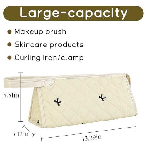 GISMTR Large Quilted Hair Tools Travel Bag, Cotton Floral Carrying Storage Bag for Hair Dryer and Attachments, Cute Portable Organizer with Handle - Thumbnail 2