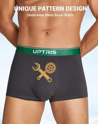 UPTRIS Boxer Briefs for Men Pack，Cotton Short-leg Mens Boxer Briefs Ultra Soft Underwear, 5 Packs No Riding Up Mens Underwear Comfort Moisture-Wicking and Breathable - Thumbnail 2