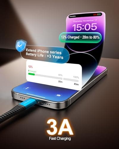COOLSELL Short USB A to USB C Cable 1ft, Soft Silicone 60W Fast Charging Cord Type-C Compatible with iPhone 17/16/15 Samsung Galaxy S23 S22 Google Pixel, iPad for Power Bank/Car/Office/Travel - Thumbnail 3