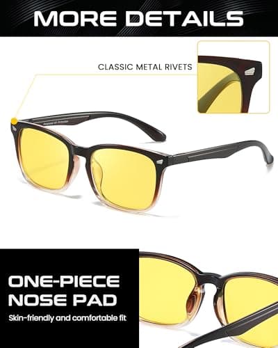 SODQW Night Driving Glasses for Women Men Polarized Anti Glare Night Vison Glasses for Nighttime Driving UV400 Yellow Lens 26 - Thumbnail 3