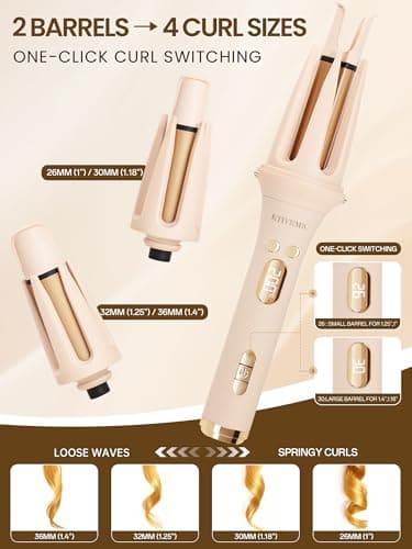 KTIVHMIC 3-in-1 Automatic Curling Iron & Straightener,1" & 1.25" Ceramic Barrels with Keratin & 500M Ions, Beach Wave Curling Wand,Dual Voltage,Lightweight and Portable Rotating Curler - Thumbnail 2