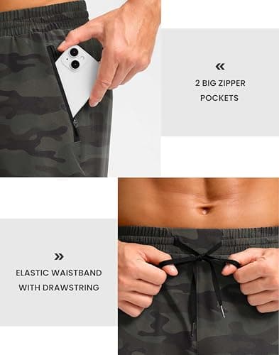 Pudolla Mens Shorts 5"/9" Gym Shorts with Zipper Pockets Lightweight Quick Dry Running Shorts for Men(Grey Sage Camo L9_S) - Thumbnail 4