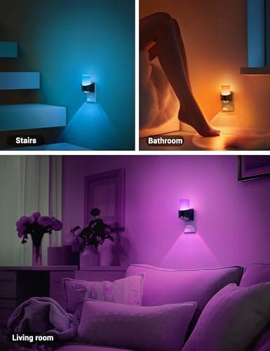 JandCase LED Night Lights Plug into Wall, Color Changing Night Light with Dusk to Dawn Light Sensor, RGB Night Light for Kids, Color LED Nightlight for Bedroom Bathroom Kids Room - Thumbnail 5