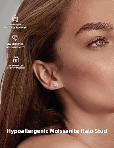 SAYATA Moissanite Halo Stud Earrings for Women & Men, 1.0-2.0ct, Hypoallergenic 925 Sterling Silver 14K Gold Plated Stud, VVS1 Round Lab-Created Moissanite Earrings (14K Gold, 2.0CT(1ct*2) - Thumbnail 3