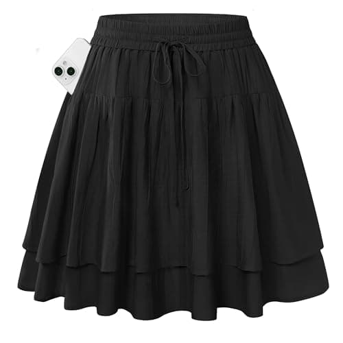Kate Kasin Womens Black Mini Skirts with Shorts Underneath, Tennis Ruffle Skirt Y2K, Boho Cute Skorts with Pockets 2026 L - Image 1