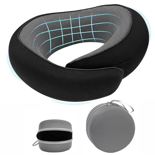 Bely King Travel Neck Pillow for Airplane - 100% Memory Foam 360° Ergonomic Support - Adjustable Velcro, Washable Velvet Cover & Compact Storage Case - Flight Essentials for Sleeping (Black) - Image 1