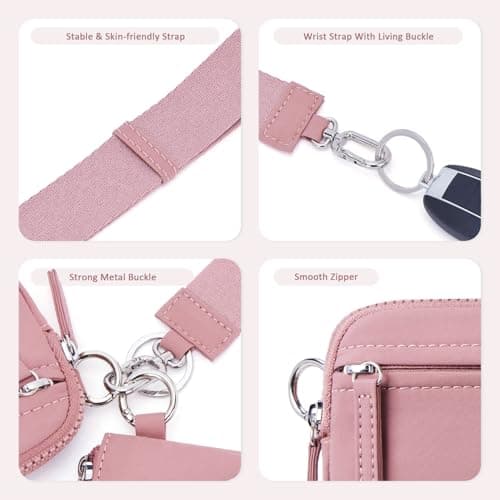 POIUGOYA Keychain Wristlet Wallet,Dual Pouch Wristlet Portable,Nylon RFID Coin Purse Small Wallet with key ring,ID Window - Thumbnail 6