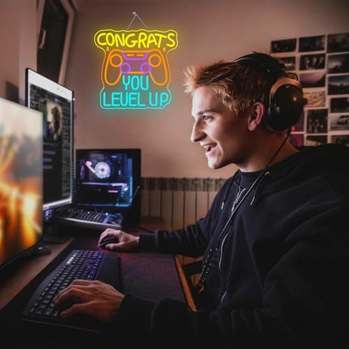Gaming Neon Signs Congrats You Level Up Neon Sign Console LED Lights for Wall Decor Game Room Man Cave Decor Video Party Great gift for Game lovers - Thumbnail 2