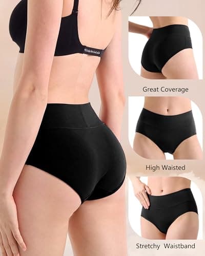 Anyball Women's Cotton Underwear High Waisted Briefs Full Coverage Soft Breathable Panties 5 Pack - Thumbnail 5