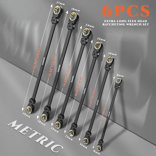 SUZUME Extra Long Flex Head Ratcheting Wrench Set 6PCS (8-19mm) Double Box End Metric EVA Foam 180° Flexible Head 15K Gear Cycles Tested Black Chrome Finish CR-V Steel for Tight Engine Bays with Pouch - Thumbnail 6