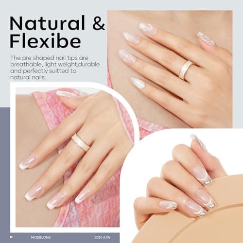 modelones X Nail Gel Kit Short Coffin,510Pcs Fake Nails 15Sizes, 9-in-One Glue Prep Dehydrator & Mini U V Light Clipper, Pre-shaped Half Matte Press on Short Coffin Tips for DIY Salon - Thumbnail 6