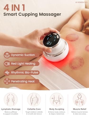Zelrys Cupping Massager & Gua Sha, Cellulite Massager & Body Sculpting Device, Lymphatic Drainage Massager with One-Push Release & Heat for Back, Waist - Thumbnail 2
