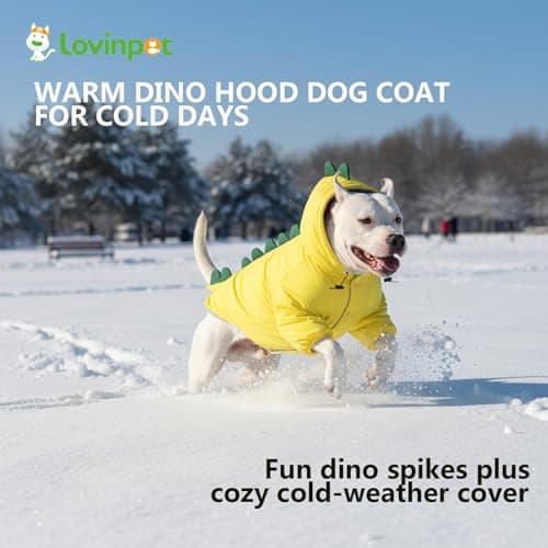 LovinPet Dog Warm Coat with Hood – Medium & Large Dinosaur Hoodie Winter Jacket for Cold Weather, Yellow & Green Coat for Large Dogs,XXL - Thumbnail 5