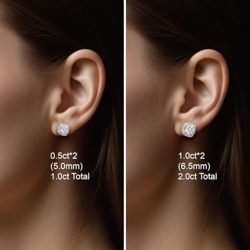 Ve Celestelle Moissanite Square Halo Stud Earrings 0.5-2CT D Color VVS1 Clarity Lab-Created 18K Gold Plated 925 Sterling Silver Hypoallergenic Earrings for Women Men Wedding Valentine’s Gift (White Gold, 2 carats-(1ct*2)-10mm) - Thumbnail 4