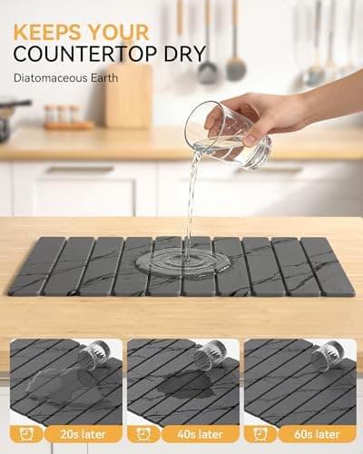 Yofidra Large Stone Dish Drying Mat for Kitchen Counter, Quick Dry Stone Mats with Absorbent Diatomaceous Earth, Foldable Roll Up Drying Organizer Pad for Utensils Plate, 24"×16", Dark Gray Marble - Thumbnail 2