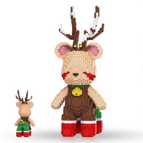 SehrKlug 16.53" Reindeer Teddy Blocks Bear Building Bricks Set, Challenge for Adults, Ages 14+, Collectible Home Decor for Bedroom, Office, or Book Shelf, Keep Busy, Relaxing Activity Gift, Birthday