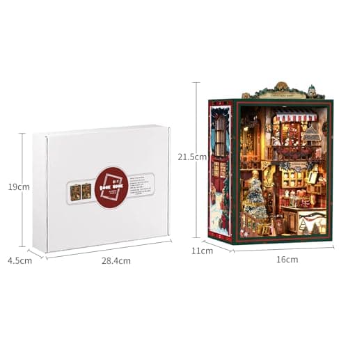 DIY Christmas Store Book Nook Kit, Miniature House with LED Light, 264pcs Wooden 3D Puzzles for Adults Teens, Bookshelf Decor Scale Model, Cultural Handmade Gift for Christmas & Book Lovers - Thumbnail 6