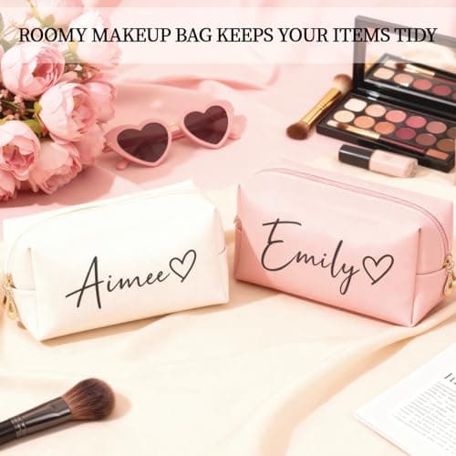 VBAIFAyy Personalized Makeup Bag with Name & Birth Flower - Custom Toiletry Bag for Women, Unique Bridesmaid Gifts, Wedding Party Favors, Best Friend Birthday Present - Thumbnail 3