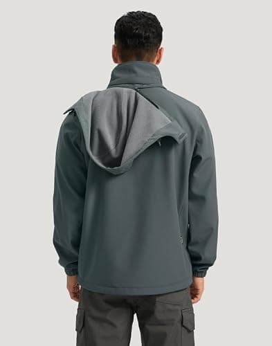 Pudolla Men's Softshell Jacket Fleece Lined Water Resistant Hooded Winter Coats for Men Outdoor Work Hiking with Pockets(Deep Grey Small) - Thumbnail 6