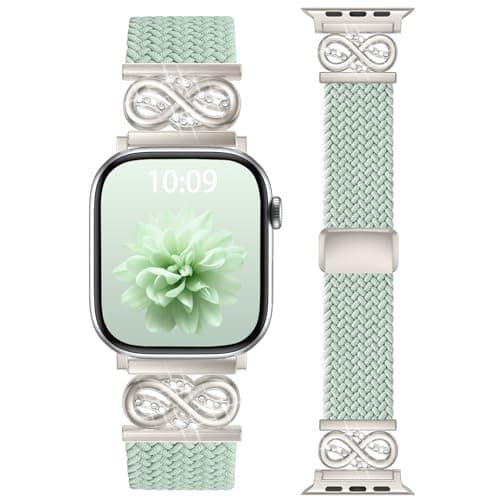Solace Braided Stretchy Bands Compatible with Apple Watch SE Band 40mm 41mm 42mm 38mm Women, Designer Infinity Loops Strap Soft Nylon Magnetic Wristband for iWatch Series 11 10 9 8 7 6 5 4 3 2 1 - Image 1
