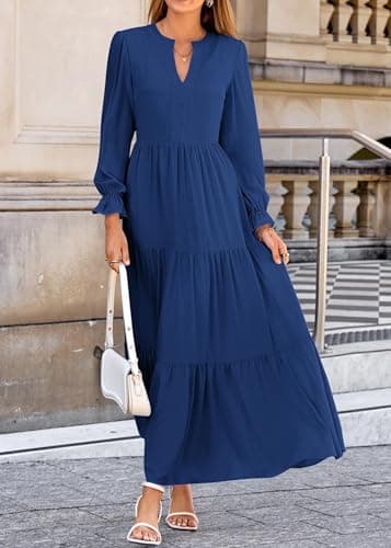 Lazysmile Long Sleeve Dress for Women Navy - Thumbnail 4