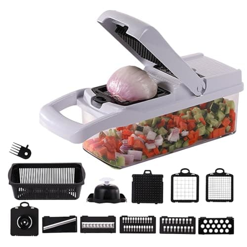 LSLCQW Vegetable Chopper: 10 in 1 Food Chopper - Onion Vegetable Slicer Cutter Dicer, Veggie Cutter with Container, 7 Blades, Kitchen Gadgets for Carrot Salad Garlic Potato Slicer (Black/White) - Image 1