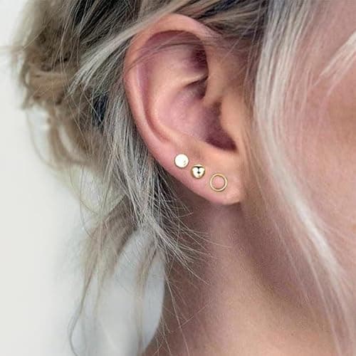 BOGKU 3 Pairs Titanium Earring Studs - Women Gold Stud Earrings Hypoallergenic Nickel Free Dot Ball Circle Earrings for Sensitive Ears Men Earring Studs - Thumbnail 3