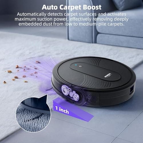 MONSGA Robot Vacuum Cleaner, 4000Pa Powerful Suction Robotic Vacuum, 3.2" Super-Slim, 140Min Runtime, Vacuum Robot for Hard Floor/Low Pile Carpet/Pet Hair, Remote/App/Voice Control, Schedule Clean - Thumbnail 5