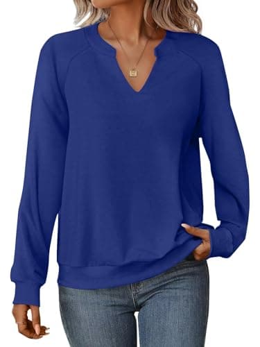 GKBK Womens Sweatshirts Long Sleeve V Neck Tops Fall Winter Basic Casual Lightweight Pullover Shirt Royal Blue - Image 1