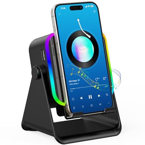 TARKARI Wireless Induction Speaker, 5 in 1 Bluetooth Speaker, Emergency Charging 360° Rotation Cell Phone Stand Compatible with iPhone Android iPad Samsung, Birthday Gifts for Men Women - Image 1