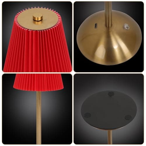 Red Table Lamps , Small Gold Table Lamp 12 Inch for Girl's Bedroom Cute Coquette Table Lamp with Fabric Shade Modern Decorative Bedside Light Small Princess Desk Lighting Boho Living Room (Red) - Thumbnail 6