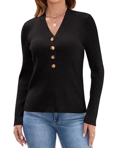 Blooming Jelly Womens Dressy Sweater V Neck Pullover Lightweight Long Sleeve Bussines Casual Tops Ladies Trendy Fall 2025 Old Money Clothes (X-Large, Black) - Image 1