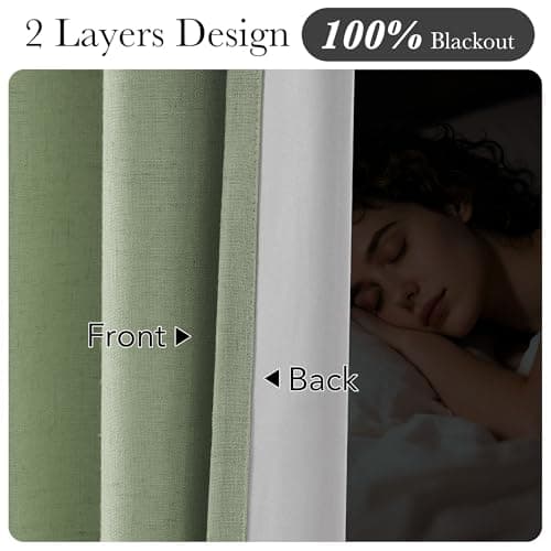 NICETOWN PRO 100% Blackout Sage Green Curtains 108 inch Long, Pinch Pleated Thermal Window Treatments Linen Blended Sound Reducing for Bedroom/Farmhouse, 2 Panels, W40 x L108 - Thumbnail 3