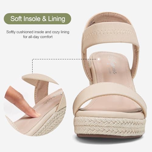 Vepose Women's Nude Pu Wedge Sandals Platform Espadrilles Open Toe Ankle Strap Comfortable Dressy Summer Shoes for Daily Travel Casual 881 Size 7 (CJY881 nudepu 07) - Thumbnail 5