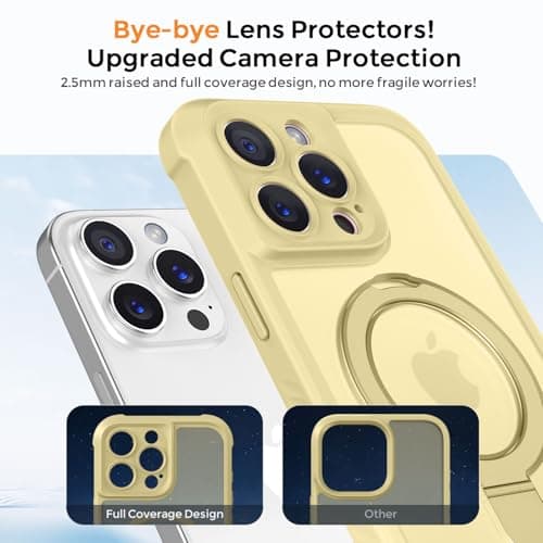 MOCCA Design for iPhone 15 Pro Case with Magnetic Invisible Stand [Full Camera Protection] [Compatible with Magsafe] Military Drop Shockproof Translucent Matte Phone Case Cover 6.1",Creamy Yellow - Thumbnail 3