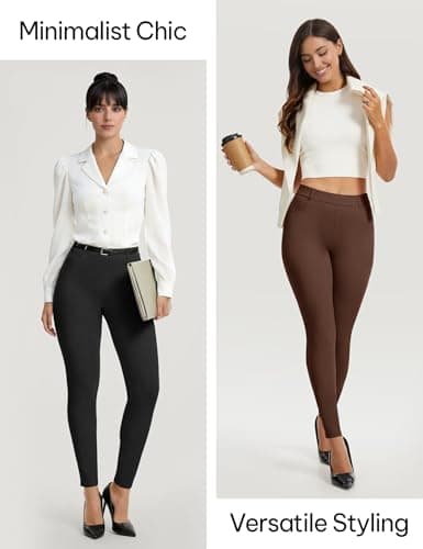 AVAMO Work Pants Women Stretchy Pull On High Waisted Dress Pants Skinny Leggings with Pockets Business Office Teacher Yoga Coffee - Thumbnail 5