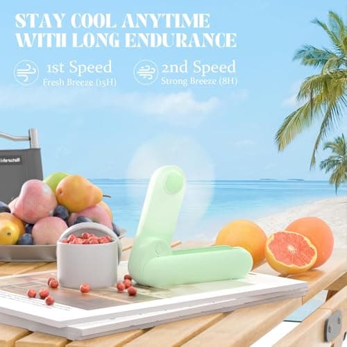 Portable Handheld Fan, 2 IN 1 Mini Hand Fan, Battery Operated [8-15 Working Hours], USB Rechargeable Personal Foldable Fan for Indoor, Small Pocket Fans Travel Essentials for Outdoor (Green) - Thumbnail 5