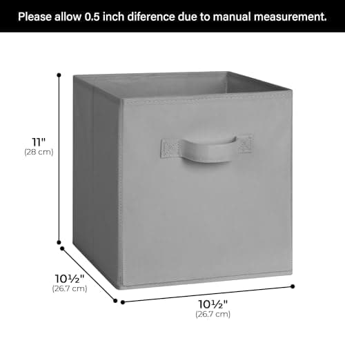 Cupic Cupid 11x11 Storage Cubes, 6 Pack Open Storage Bins with Handles, Storage Cube Organizer for Clothes and Toys, Collapsible Cube Bins for Closet, Shelves, Offices, Gray - Thumbnail 2