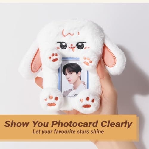 2PCS Cute Plush Photocard Holder with Keychain, Cartoon Animal Photo Sleeve ID Bank Badge Holder, Soft Idol Photo Protective Cover for Fans School Office, Best Christmas Birthday Gift - Thumbnail 5