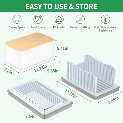 CAWIU Bread Slicer for Homemade with Box, Foldable Bread Cutter with Crumb Tray, Adjustable Width Bread Slicing Guide for Loafs, Sandwiches, Bagels, and Cakes - Thumbnail 6