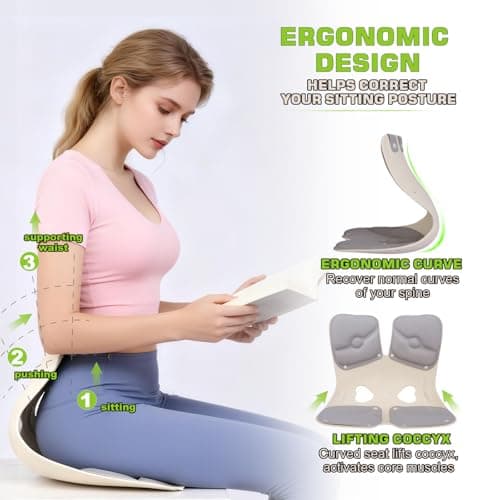 D DITALON Ergonomic Back and Lumbar Support Pillow for Office Chair, Legless Floor Chairs with Back Support and Detachable Cushion, Office Chair Posture Corrector for Kids, Trumpet - Thumbnail 3