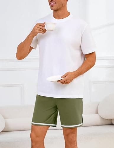 Marvmys Men's Cotton Pajama Shorts Soft gym Bottoms Elastic Waist Loungewear Lounge Shorts with Pockets Army Green 3XL - Thumbnail 5