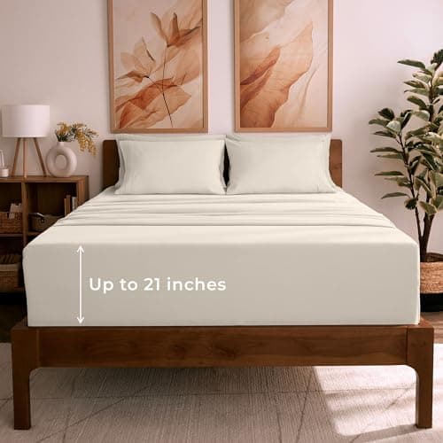 Mellanni Full Sheet Set - 6-Piece Iconic Collection Bedding, (Including 4 Pillowcases), 21-Inch Extra Deep Pocket, Easy Care, Ultra Soft, Cooling Sheets, Brushed Microfiber - Golden Ivory - Image 1