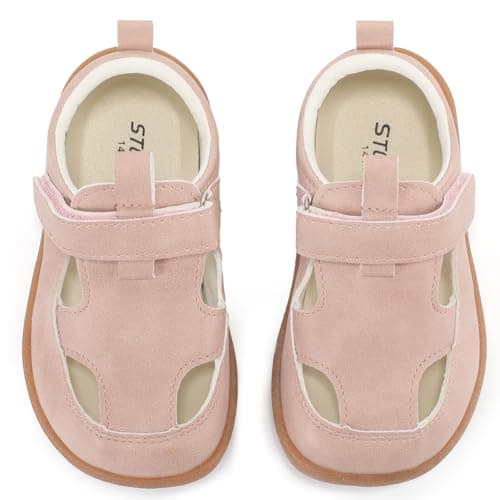 STQ KIDS Toddler Wide Toe Box Girls Sandals Baby Flats Zero Drop with Hook and Loops Non-Slip Summer School Uniform Shoes Rose Pink Infant 3 - Image 1
