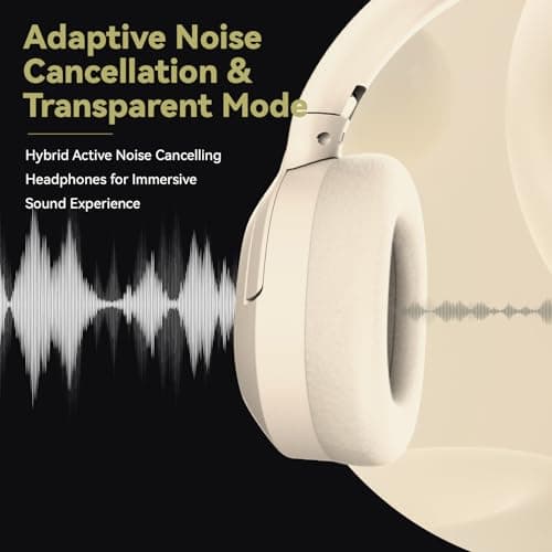 SunoFi Hybrid Active Noise Cancelling Headphones, Wireless Over Ear Bluetooth Headphones with Mic, 40H Playtime, Hi-Res Audio, Deep Bass, Foldable Comfort Fit Ear Cups for Travel, Office, Home (White) - Thumbnail 4