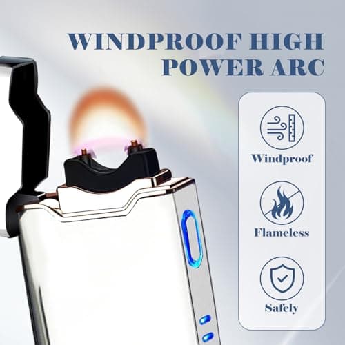 BABOBIU Rechargeable Electric Lighter,Windproof USB Arc Lighter with Safe Design,Vintage Style High-Power Encendedor for Candles,BBQs,and More,Durable & Portable Electric Lighters Rechargeable(Silver) - Thumbnail 2
