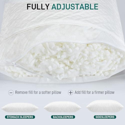 CLD COLLECTIONS Bed Pillows Cross Cut Memory Foam for Sleeping,Queen Size Bedding Pillow(White), Washable Supportive Pillow for Sleeping, Adjustable Density for Back, Stomach and Side Sleeper - Thumbnail 5